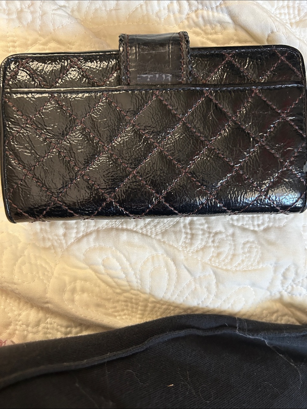 Brighton Black Quilted Patent Leather Wallet with Decorative Silver-Tone Buckle - Picture 2 of 5